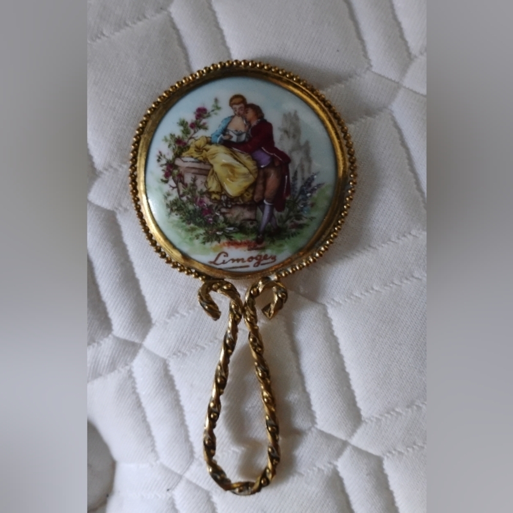 Vintage Limoges Fragonard Signed Hand Painted Mirror